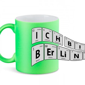 Mug in neon green, with print, I am from Berlin, grey background at the letters, great gift idea, ceramic mug, for all Berliners,