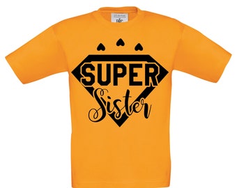 Kinder T-Shirt mit Aufdruck, super Schwester, Druck auf englisch, Geschenktipp, Geschenkidee,