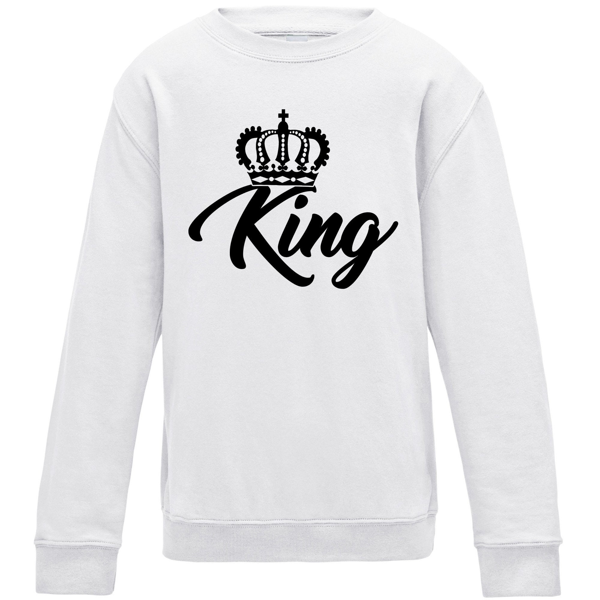 Sweatshirts, King or Queen, Print Front, Crown, Black, White, Gift Tip for Anniversary or Valentine's Day, Partner Sweater, Couple