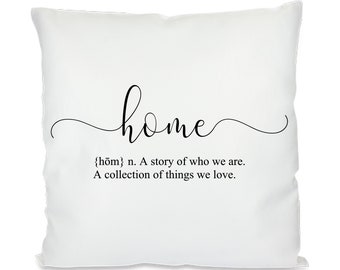 Pillowcase, pillow with print, home definition, white, satin, 40 x 40 cm, gift tip for all celebrations