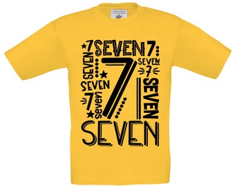 Birthday T-Shirt, 7th Birthday, Kids, 7 Years, Word and Number, Birthday Gift, Girl, Boy