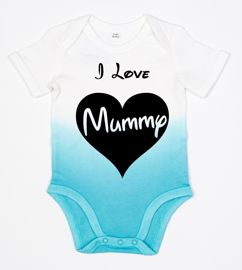 Boy Babybody Ombr\u00e9 Print I Love Mummy with Heart White Pink Girl White Blue