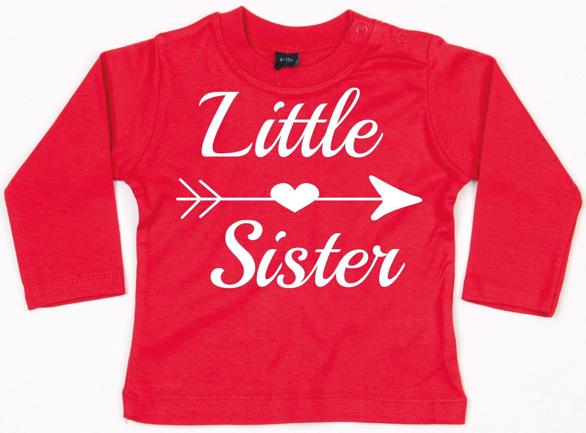 Camiseta bebé manga larga con estampado, hermanita, estampado en inglés, corazón y flecha, idea regalo, consejo regalo, diseño 2, algodón orgánico,