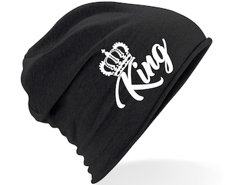 Mütze, Beanie, Erwachsene, King, Queen, Krone, Onesize, Einheitsgröße, schwarz, weiß, Partner Beanie, Couple, King und Queen zum Jahrestag,