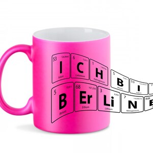 Mug in neon pink, with print, I am a Berliner, great gift idea, ceramic mug, for all Berliners, for birthdays and other occasions