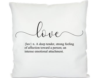 Pillowcase, cushion with print, love definition, white, satin, 40 x 40 cm, gift tip for all celebrations
