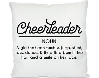 Pillowcase, cushion with print, cheerleader definition, white, satin, 40 x 40 cm, gift tip for all celebrations