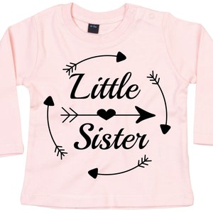 Baby long sleeve T with print, little sister, print in English, heart and arrow, gift idea, gift tip, design 3, organic cotton,