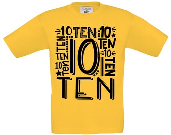 Geburtstags T-Shirt,10. Geburtstag, Kinder, 10 Jahre, Wort und Zahl, Geburtstagsgeschenk, Mädchen, Junge