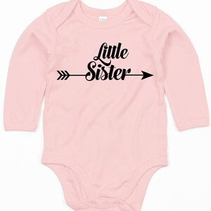 Baby bodysuit long sleeve with print, Little Sister, arrow and heart, gift idea, gift tip, organic cotton, design 1