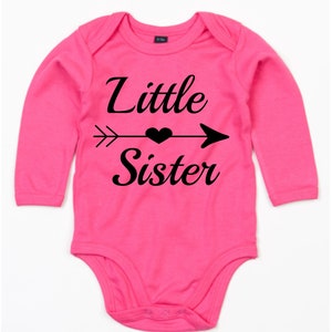 Baby bodysuit long sleeve with print, Little Sister, arrow and heart, gift idea, gift tip, organic cotton, design 2