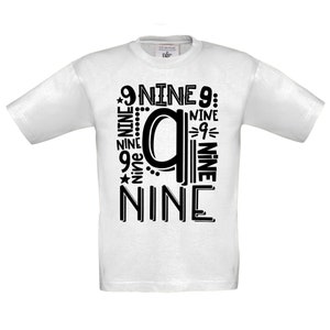 Birthday T-Shirt, 9th Birthday, Kids, 9 Years, Word and Number, Birthday Gift, Girl, Boy