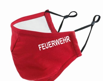 Maske, Feuerwehr weißer Druck, schwarz, rot, Mund Nasen Bedeckung,