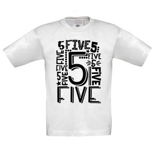 Birthday T-Shirt, 5th Birthday, Children, 5 Years, Word and Number, Birthday Gift, Girl, Boy