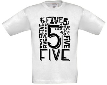 Birthday T-Shirt,5th Birthday, Kids, 5 Years, Word and Number, Birthday Gift, Girl, Boy