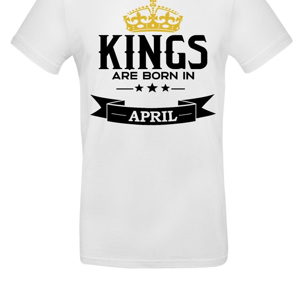 Geburtstag T-Shirt, weiß, Kings are born in ......., Geburtsmonat, weißes T-Shirts zum Geburtstag, Hingucker Geschenktipp, Krone