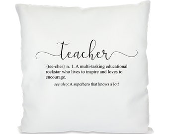 Pillowcase, cushion with print, teacher definition, white, satin, 40 x 40 cm, gift tip for all celebrations, design 2