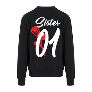 Sweatshirt, Sister 01, one rose, red, black, white, back print, sister, sweater with back print, gift idea for siblings
