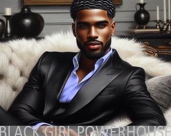 Handsome Black Man JPEG Digital File, Sublimation, Black Art, Clip Art