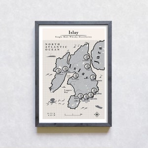 Whiskydistilleerderijkaart van Islay (niet ingelijste afdruk)