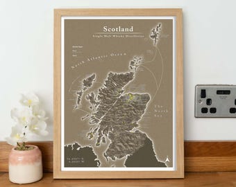 Whisky Distillery Map of Scotland : Gold like Barley, A3 (unframed print)
