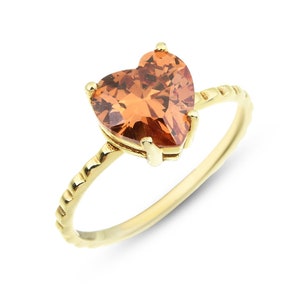 14k Solid Gold Heart-Shaped Citrine Ring with Natural Orange Stone Cut - Radiant  Love