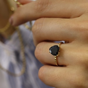 Heart Onyx Ring: 14k Gold, Handmade Black Stone Jewelry
