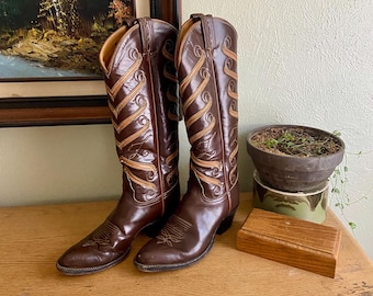 Vintage 70s Tony Lama Black Label Cowboy Boots - Women's 6