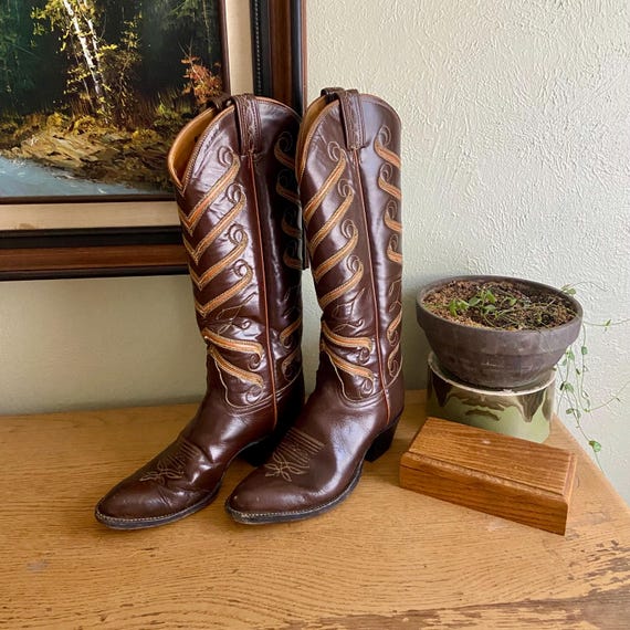 Vintage 70s Tony Lama Black Label Cowboy Boots - Women's 6