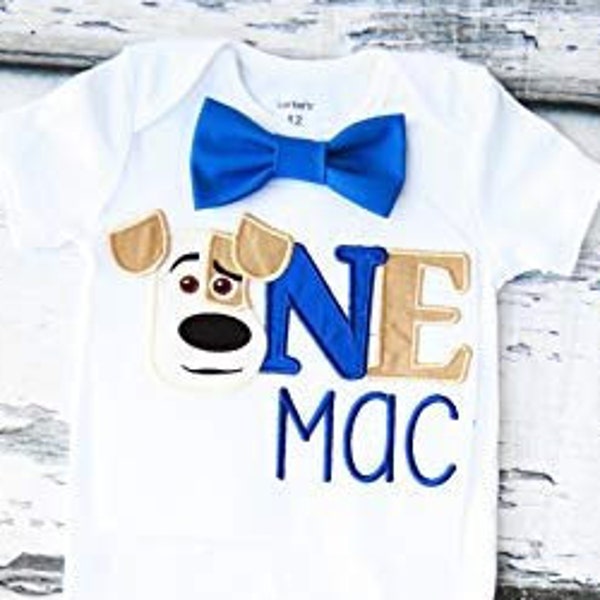 Baby boy first birthday outfit cake smash outfit - secret life, pets, Max Terrier, dog, embroidered (matching family shirts are available)