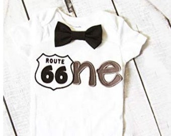 Baby boy first outfit - route 66, antique car, travel, embroidered (matching family shirts are available) Applique