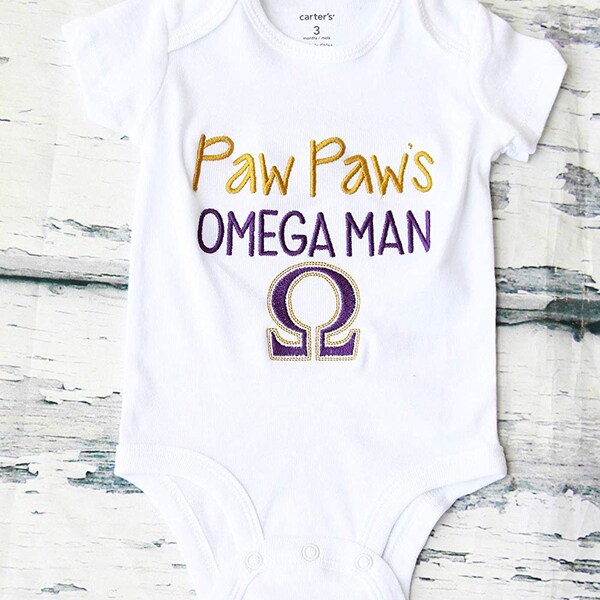 Paw Paw's Omega man daddy's Omega Psi Phi Greek baby shower gifts Greek gift ideas embroidered omega man Legacy Applique