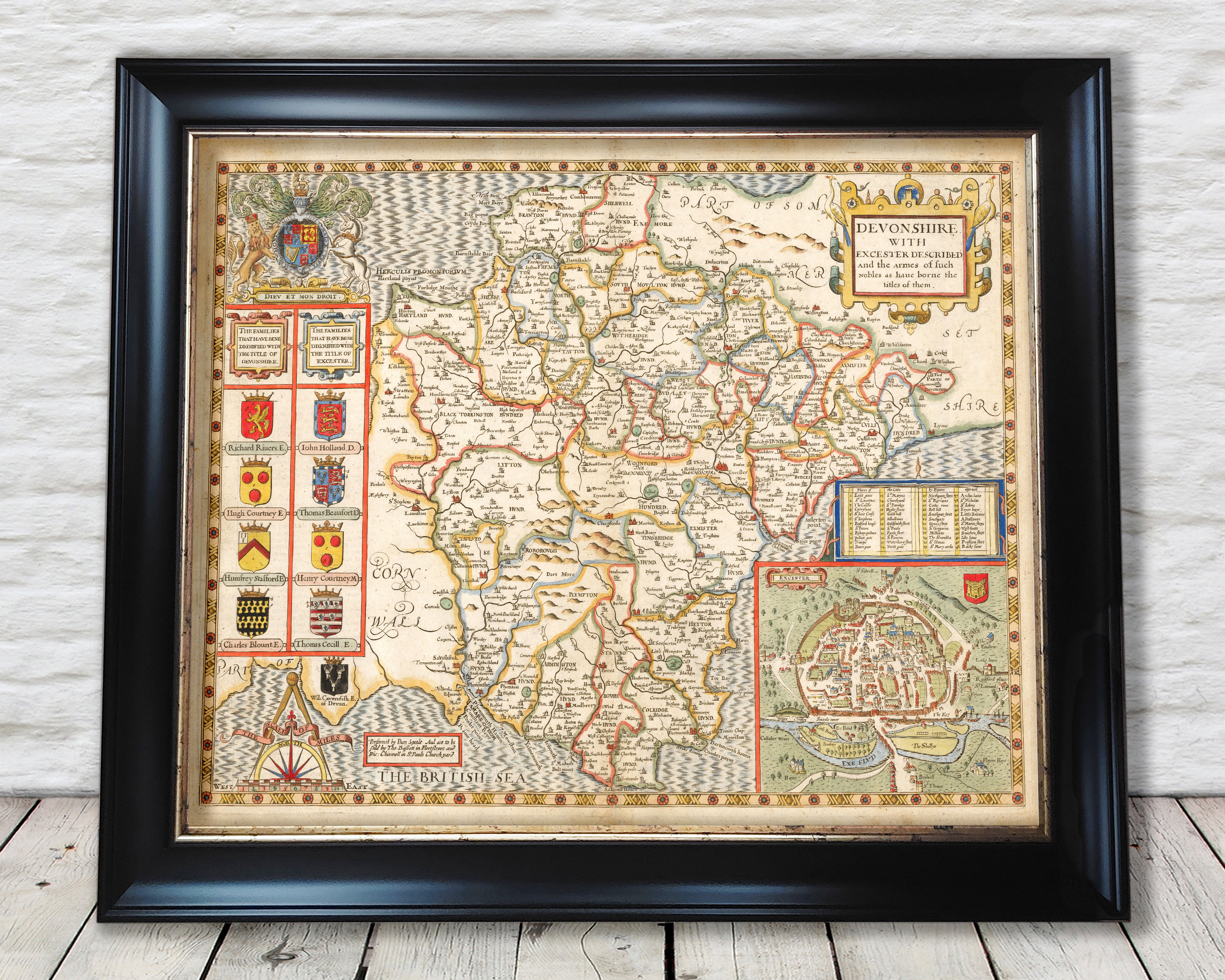 Old DEVON Map John Speed in 1611 Exeter Plymouth Devonshire Dartmouth ...
