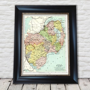County DOWN Antique reproduction Irish Map 1897 by John Bartholomew - Exceptional quality 230gsm - Framed Unframed - FREE standard delivery