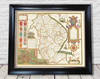 Old LINCOLNSHIRE Map 1611 John Speed Lincoln Grimsby Grantham Boston - Exceptional quality 230gsm - Framed Unframed - FREE standard delivery