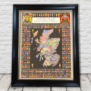 RARE Bartholomew Clan Map of Scotland by Don Pottinger - Heraldry - Exceptional quality 230gsm - Framed, Unframed - FREE standard delivery