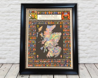 RARE Bartholomew Clan Map of Scotland by Don Pottinger - Heraldry - Exceptional quality 230gsm - Framed, Unframed - FREE standard delivery