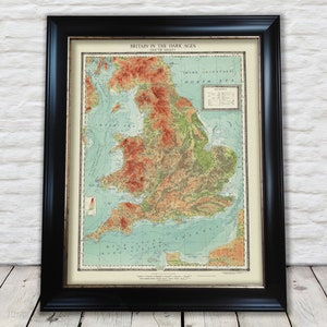 Britain in the DARK AGES (410 - 871 AD) Superb map 1935 - Exceptional quality 230gsm - Framed Unframed - free standard delivery