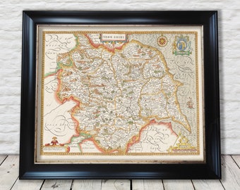 Rare YORKSHIRE Vintage Map John Speed 1611 Leeds York Hull Scarborough Exceptional quality 230gsm - Framed Unframed - FREE standard delivery