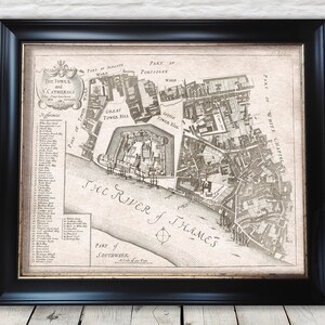 Tower of London and St Catherine&#39;s Map Strype Stow - The White Tower - Exceptional quality 230gsm - Unframed Framed-FREE standard delivery