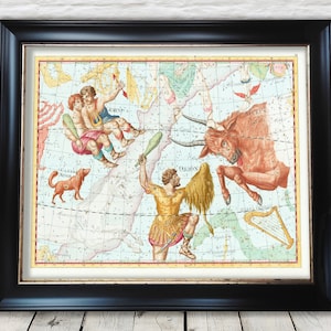 ORION TAURUS Gemini Constellations map by Johann Bode 1801 Uranographia - Exceptional quality 230gsm Framed, Unframed FREE standard delivery