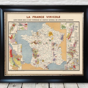 WINE map of France vintage La France Vinicole Louis Larmat 1949 - Exceptional quality 230gsm - Framed, Unframed - FREE standard delivery