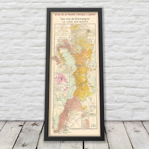 CHAMPAGNE MAP Les Vins de Champagne by Larmat 1944 - Champagne Vineyards - Exceptional quality 230gsm Unframed FREE standard delivery