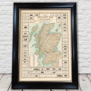 SCOTTISH WHISKY Distillery Map 1902 Chas Mackinlay 230gsm Glenfiddich Laphroaig - Exceptional quality 230gsm Unframed FREE standard delivery