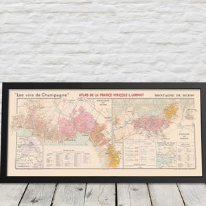 Vintage CHAMPAGNE Map "Les vins de Champagne" by Larmat 1944 - Montagne de Reims - UNFRAMED - Superb quality 230gsm  FREE standard delivery