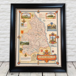 Vintage NORTHUMBERLAND Map, 1946, Ernest Clegg, Morpeth Hexham  - Exceptional quality 230gsm - Unframed framed - FREE standard delivery