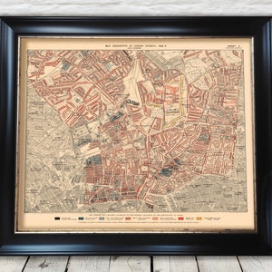 LONDON poverty Map Camden, Islington, Kings Cross 1898 Charles BOOTH - Exceptional quality 230gsm - Framed Unframed - FREE standard delivery