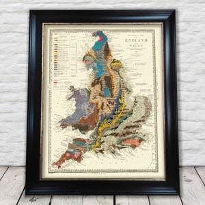 GEOLOGICAL map 1843 - Reproduction Map of England and Wales by Impey - Exceptional quality 230gsm - Framed Unframed - FREE standard delivery