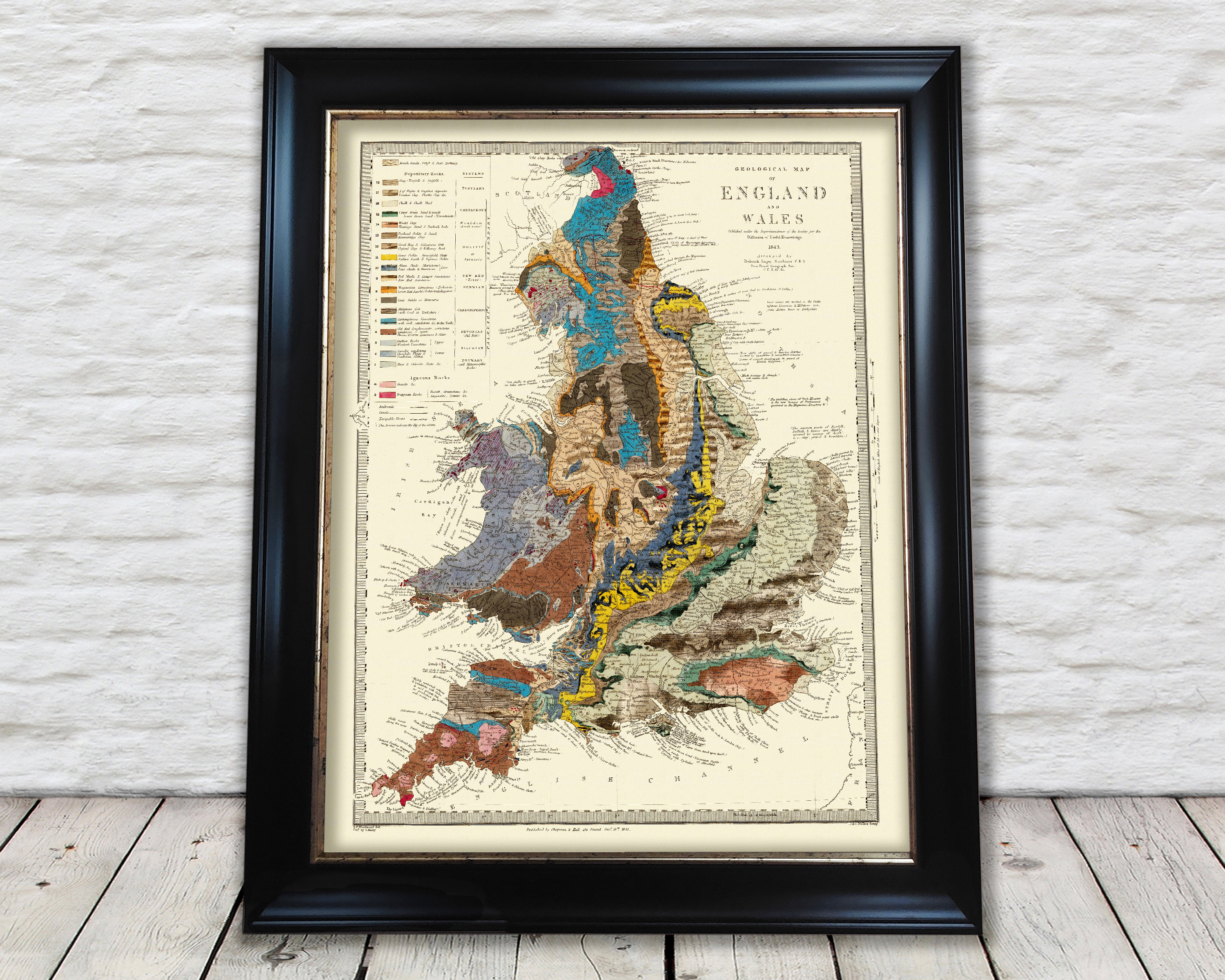 GEOLOGICAL map 1843 - Reproduction Map of England and Wales by Impey - Exceptional quality 230gsm - Framed Unframed - FREE standard delivery