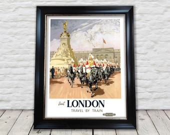 BRITISH RAILWAYS 'Visit London' van Gordon Nicoll - Uitzonderlijke kwaliteit: 230 gsm - ingelijst, ingelijst - GRATIS standaardlevering